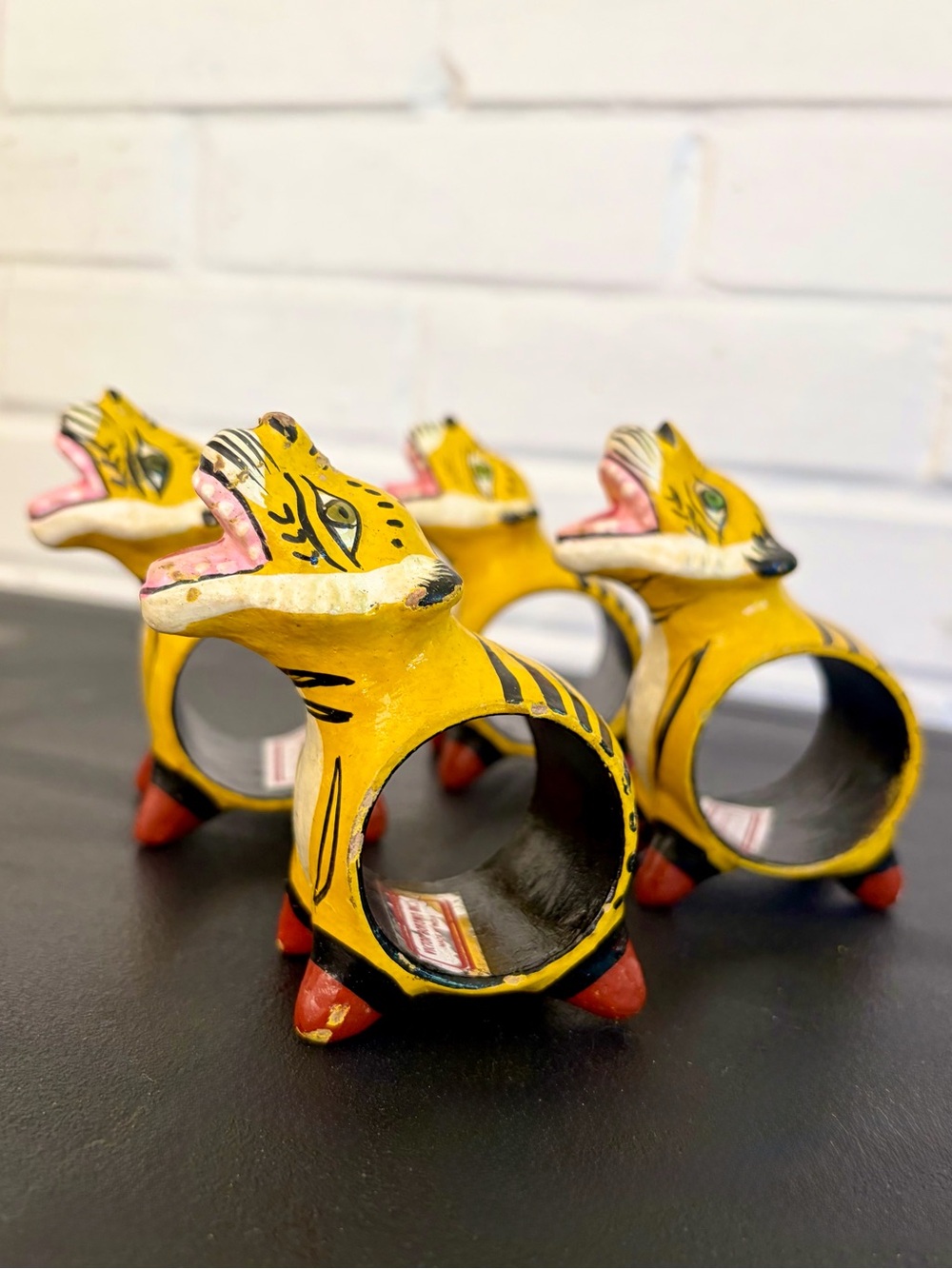 Vintage Victor Bobomo Handmade Tiger Napkin Rings, Set of 4 🐅